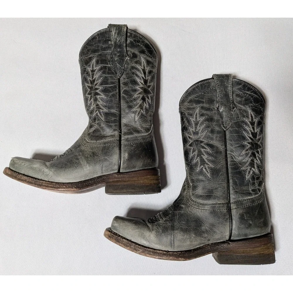 Corral Western Leather Cowboy Boots Gray - Boys Size 9‎ 1/2